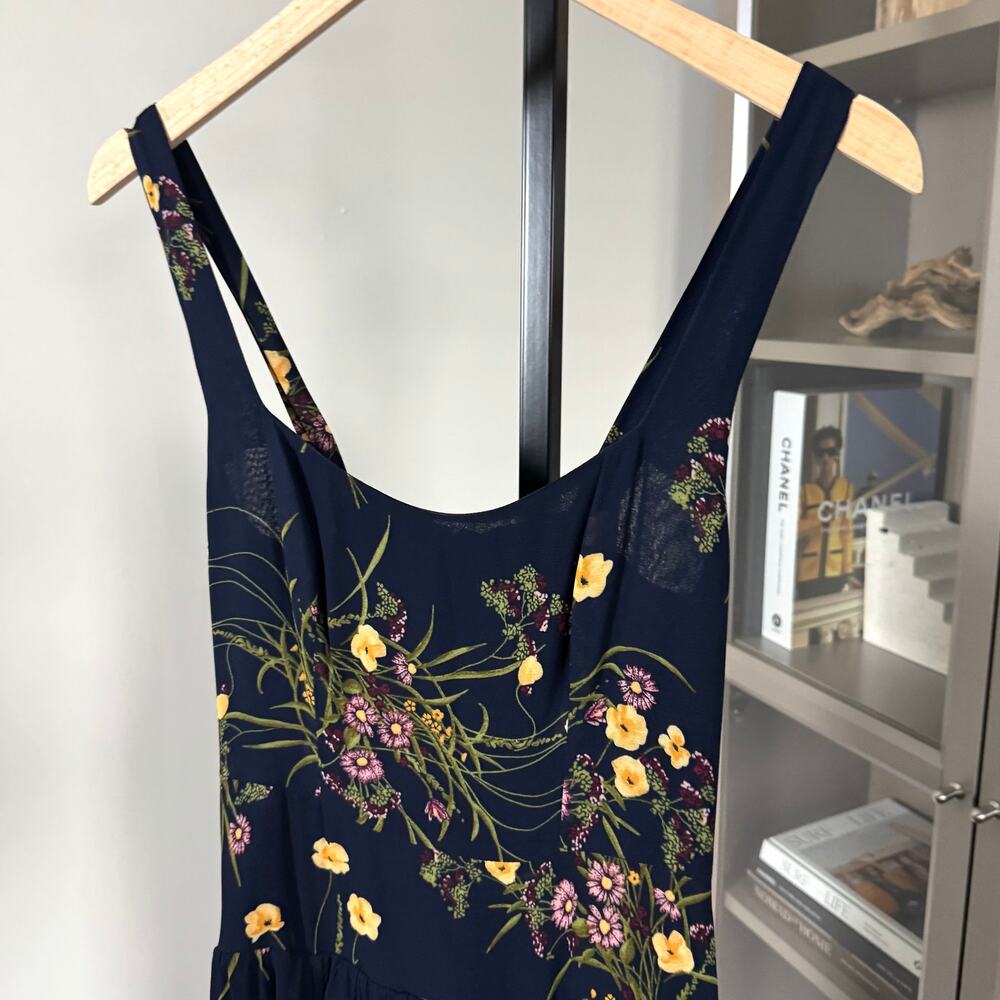 Reformation Kallie Navy Floral Side Slit Dress 2 Sleeveless Green Yellow Midi - Picture 3 of 7